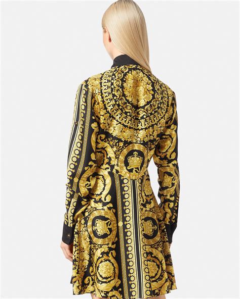 versace abito.marmorizzato|Barocco Silk Midi Shirt Dress .